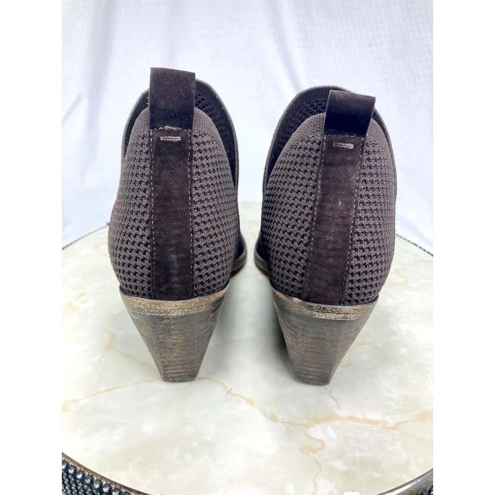 Eileen Fisher Joss Knit Ankle Booties Womens Sz 8.5 Brown Pointed Toe Block Heel